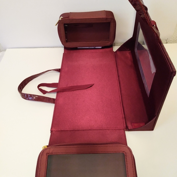 Estee Lauder Travel Cosmetic Jewelry Burgundy Double Handle Carry On Case - Picture 4 of 15
